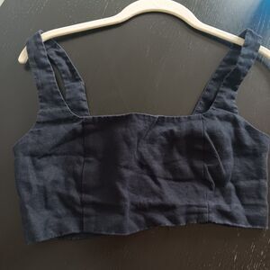 Reformation Black Linen Smocked Back‎ Crop Top Whimsigoth Fairy Grunge Sz 4